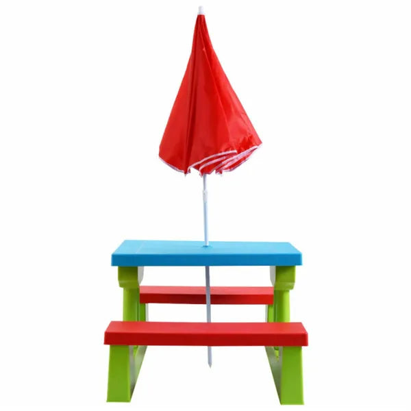 Kids Picnic Table Set with Removable UV Protection Umbrella - Green