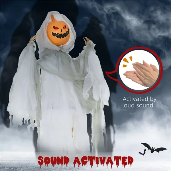 Pumpkin Ghost Halloween Decoration with Sound Activation