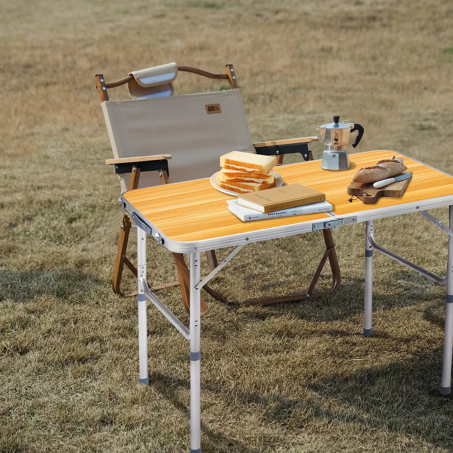 3ft Aluminum Alloy Folding Table - Wood Grain Outdoor Use