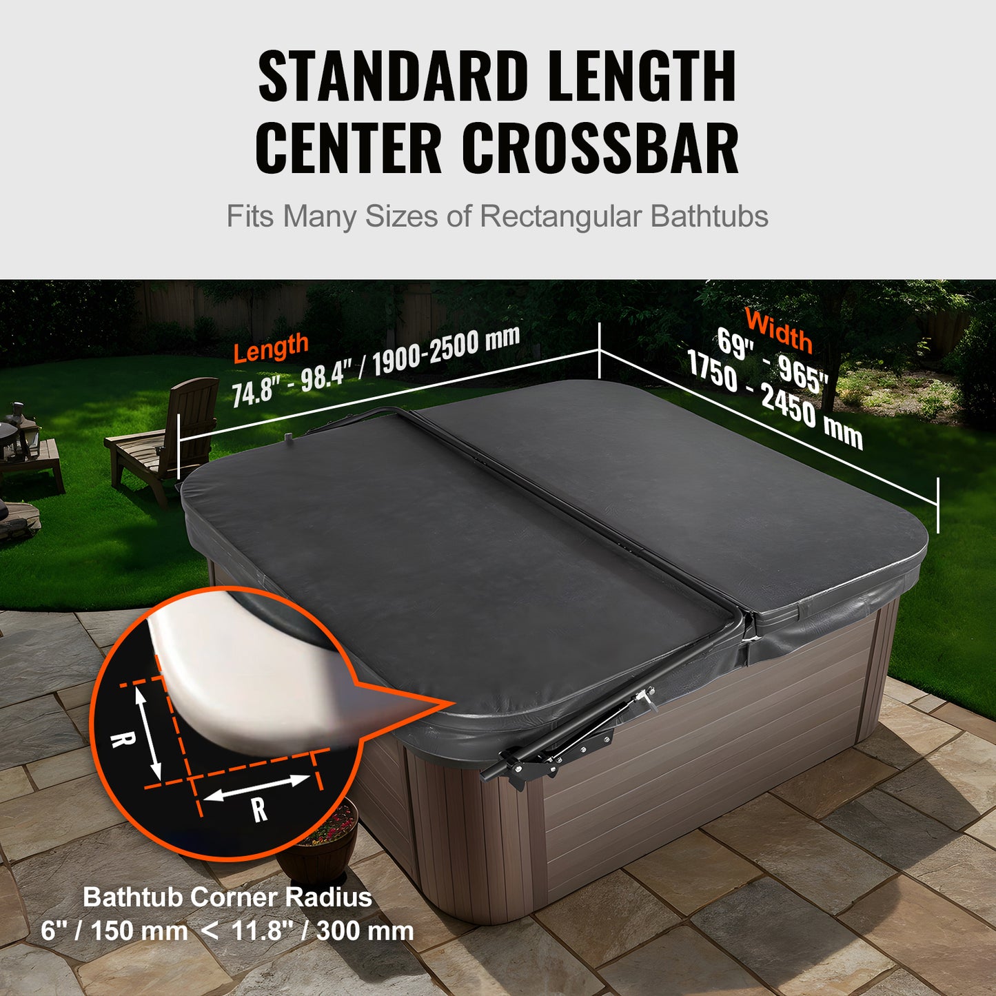 Hydraulic Hot Tub Cover Lift - Adjustable Width 69-96.5 Inches, Mounts on Both Sides