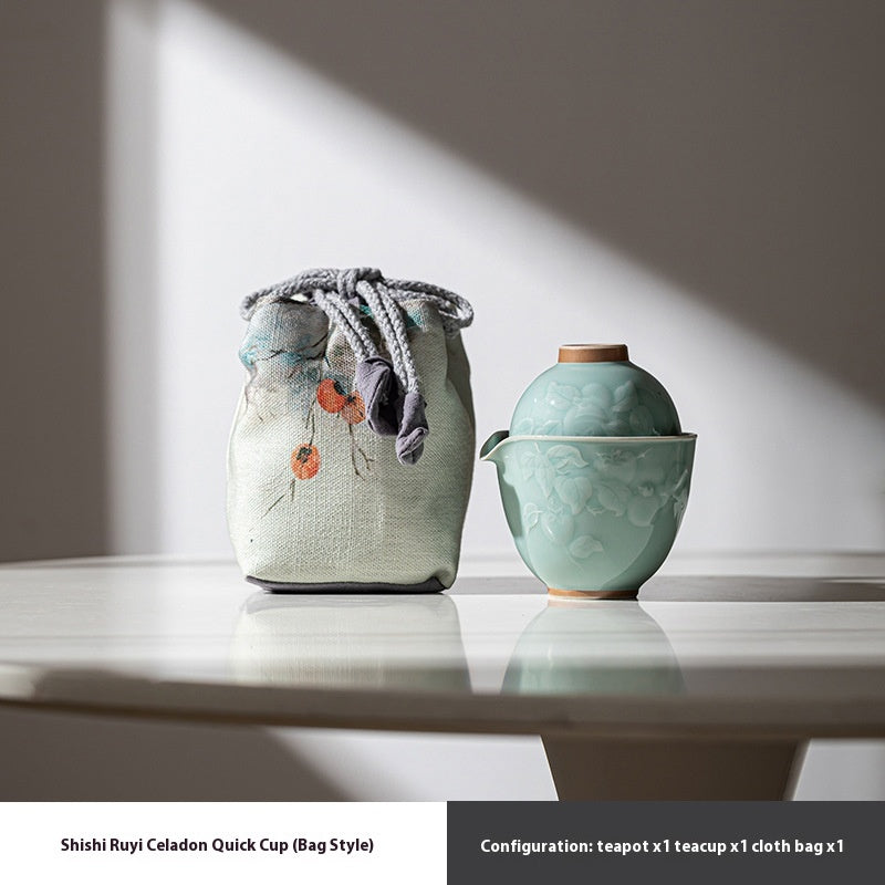 Ceramic Teapot Set with Portable Storage for Travel & Outdoor Use