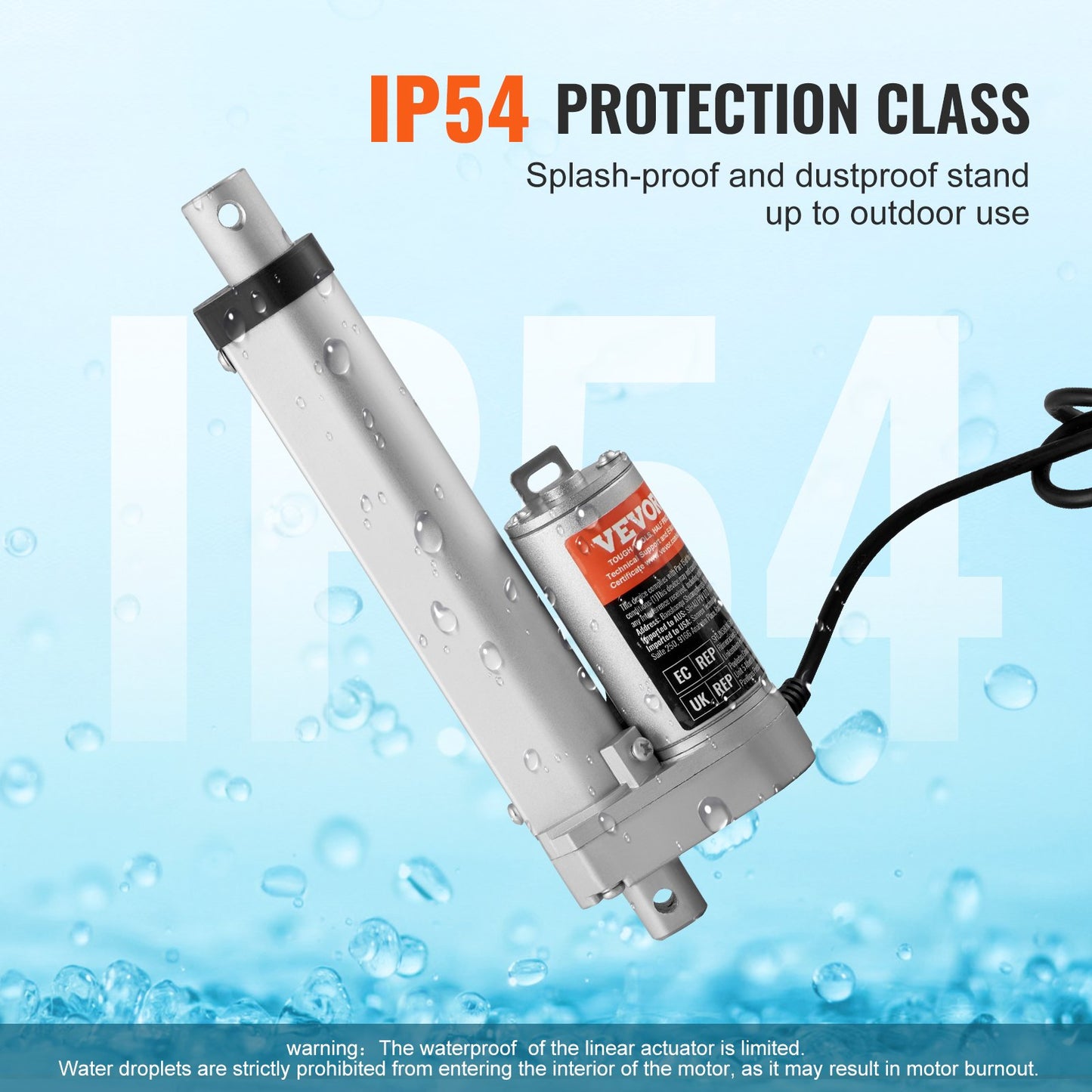 12V High Load 4-Inch Linear Actuator with Mounting Bracket, IP54 Protection, 330lbs