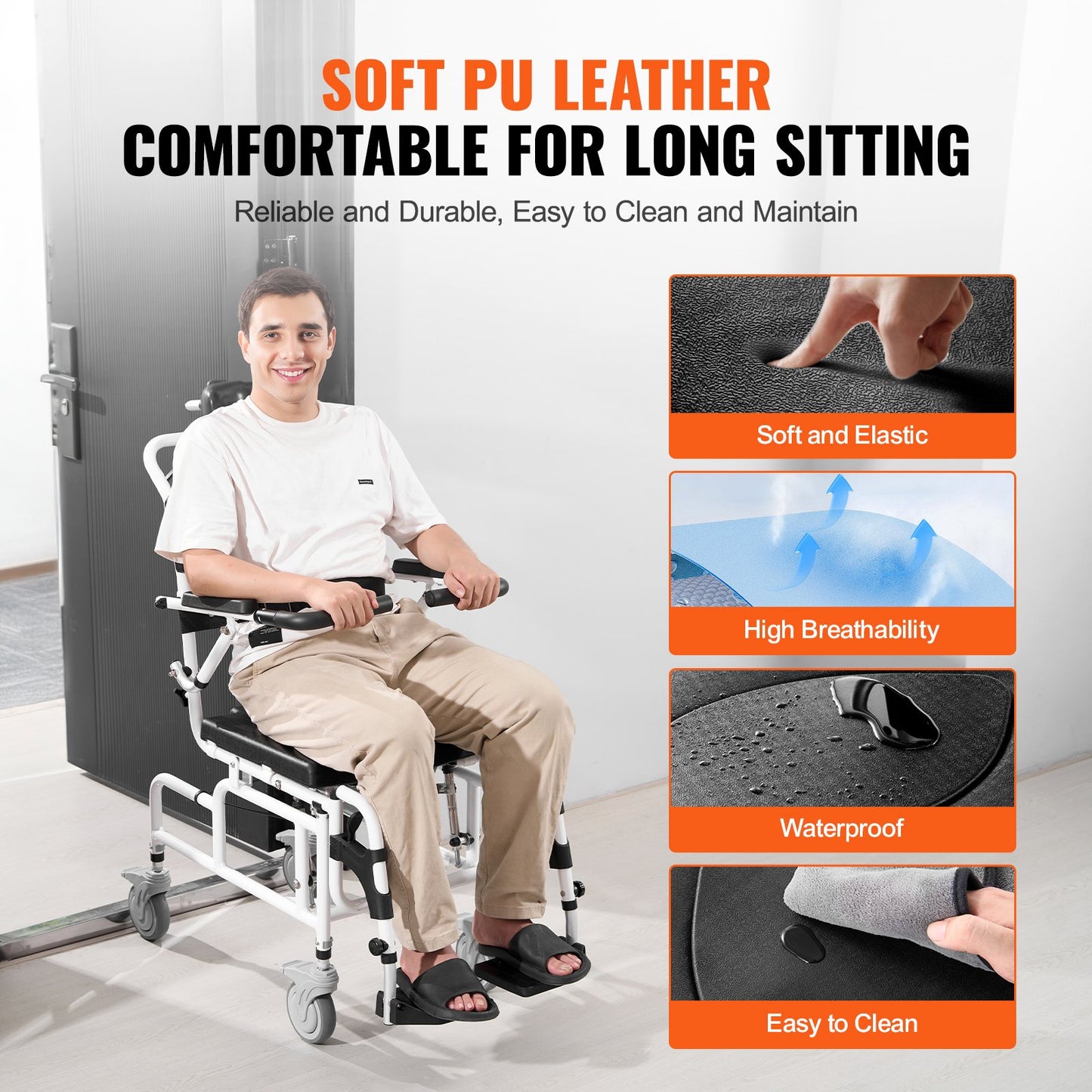 17.5-Inch Aluminum Shower Wheelchair for Disabled Adults with Adjustable Seat
