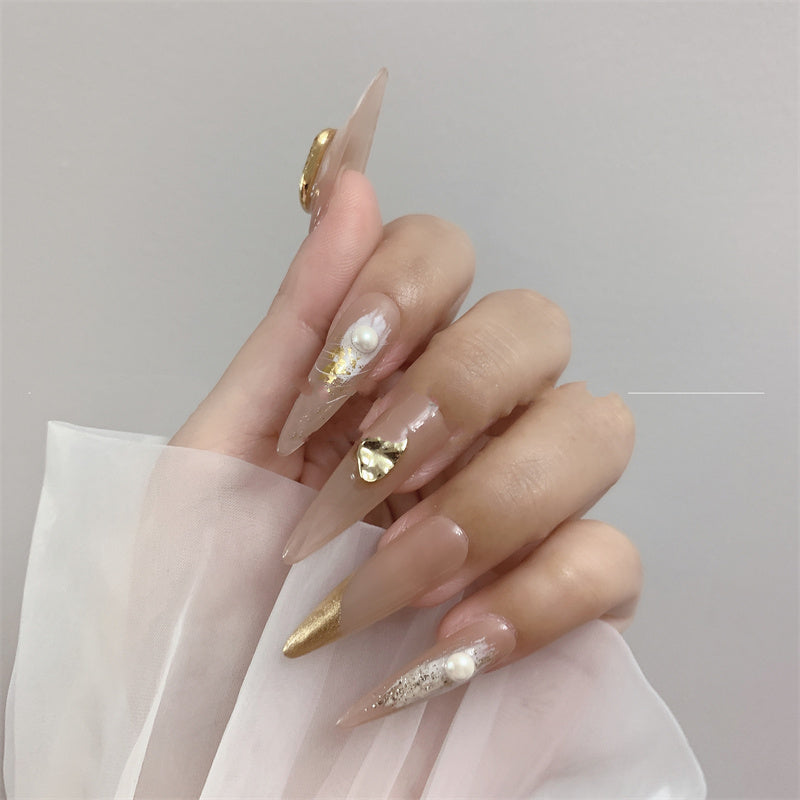 Rich Girl Nail Art Kits - Milk Tea Long False Nails with Glue & Tools