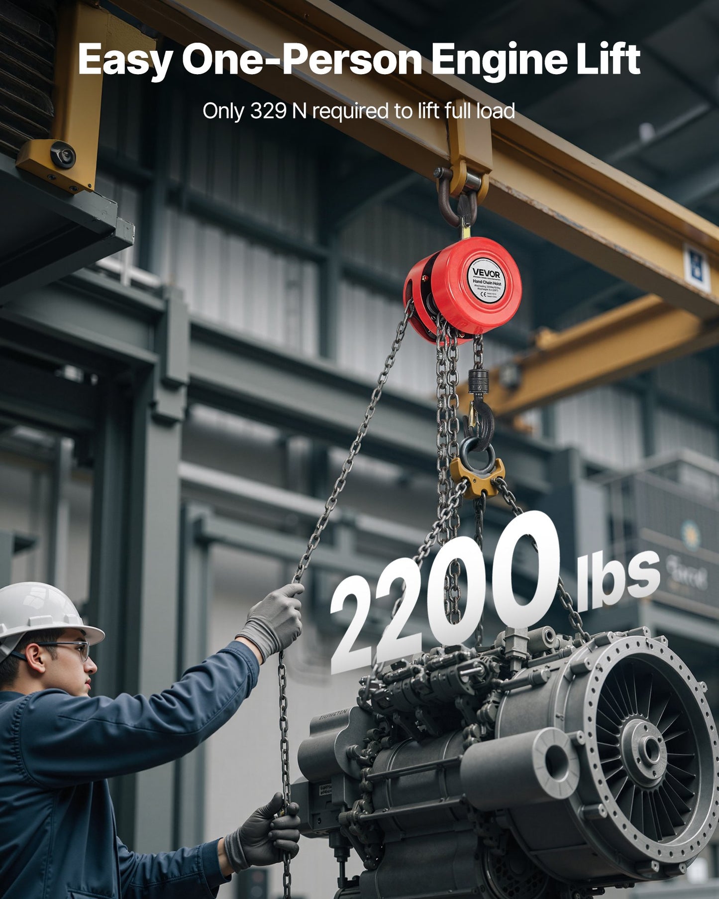 Manual Chain Hoist 2200 Lb Capacity 20 Ft Lifting Chain Block with G70 Chain - Heavy Duty Lifting Tool