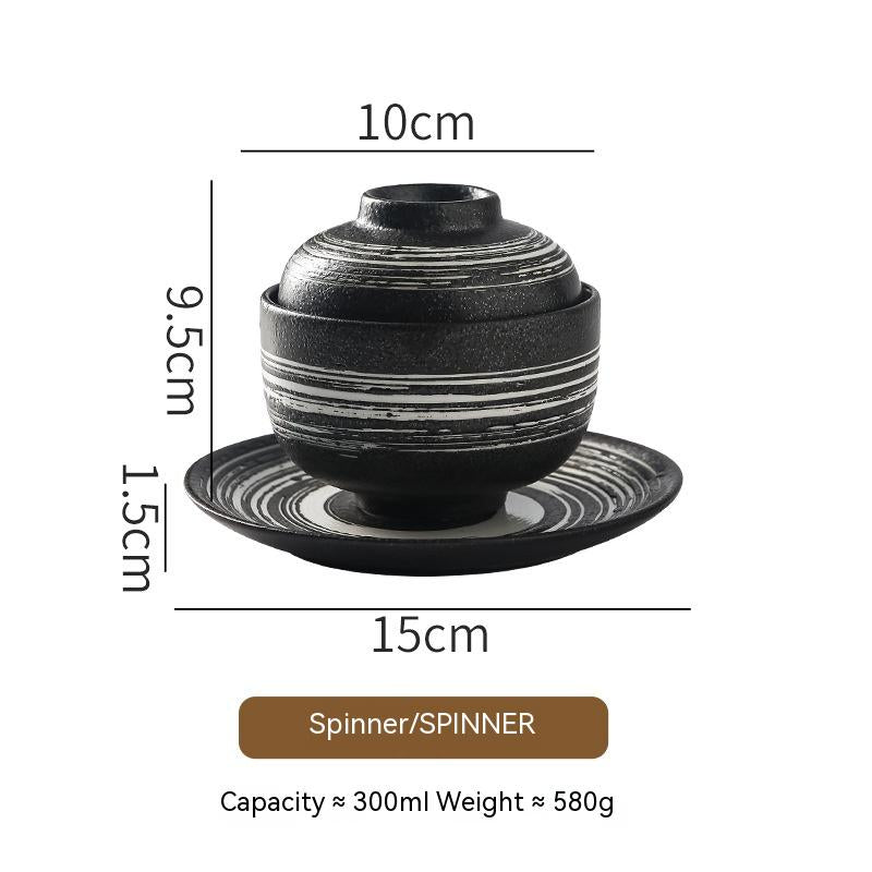Japanese-Style Ceramic Soup Bowl with Lid - Multiple Colors & Patterns