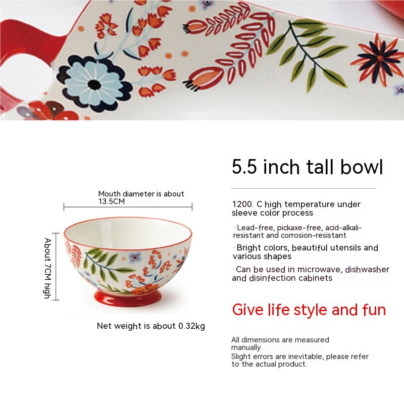 Porcelain Floral Style Dinnerware Set - American Tableware with Assorted Plates and Bowls