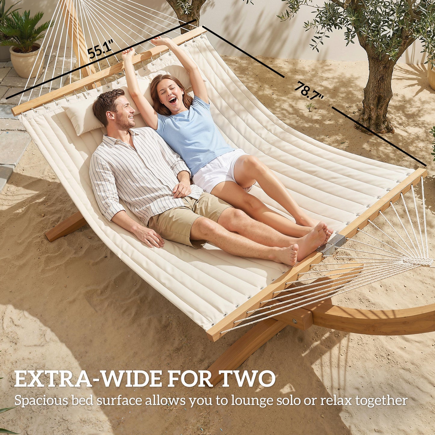 2-Person Outdoor Hammock with Pillow & Pad - Cream White
