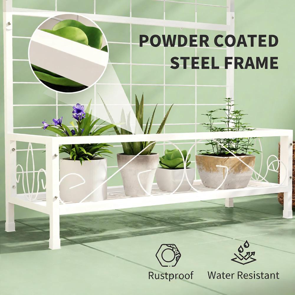 Metal Tall Plant Stand with Trellis - 74" White Garden Holder