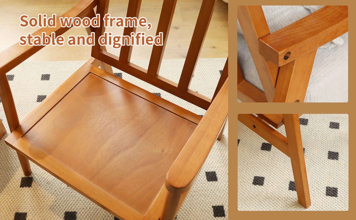 Accent Chair with Solid Wood Frame - White Fabric Cushion