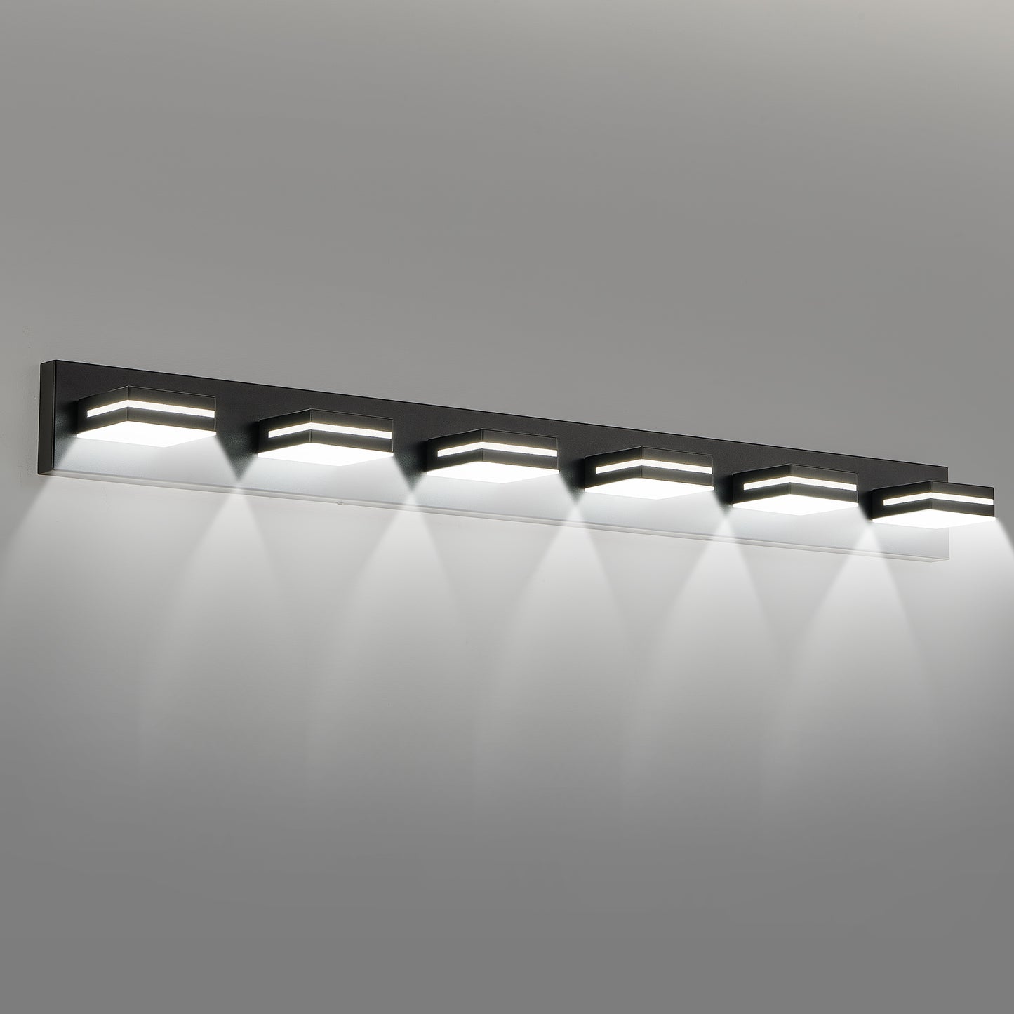 Modern Black LED Vanity Light - 6-Light Wall Sconce for Bathroom