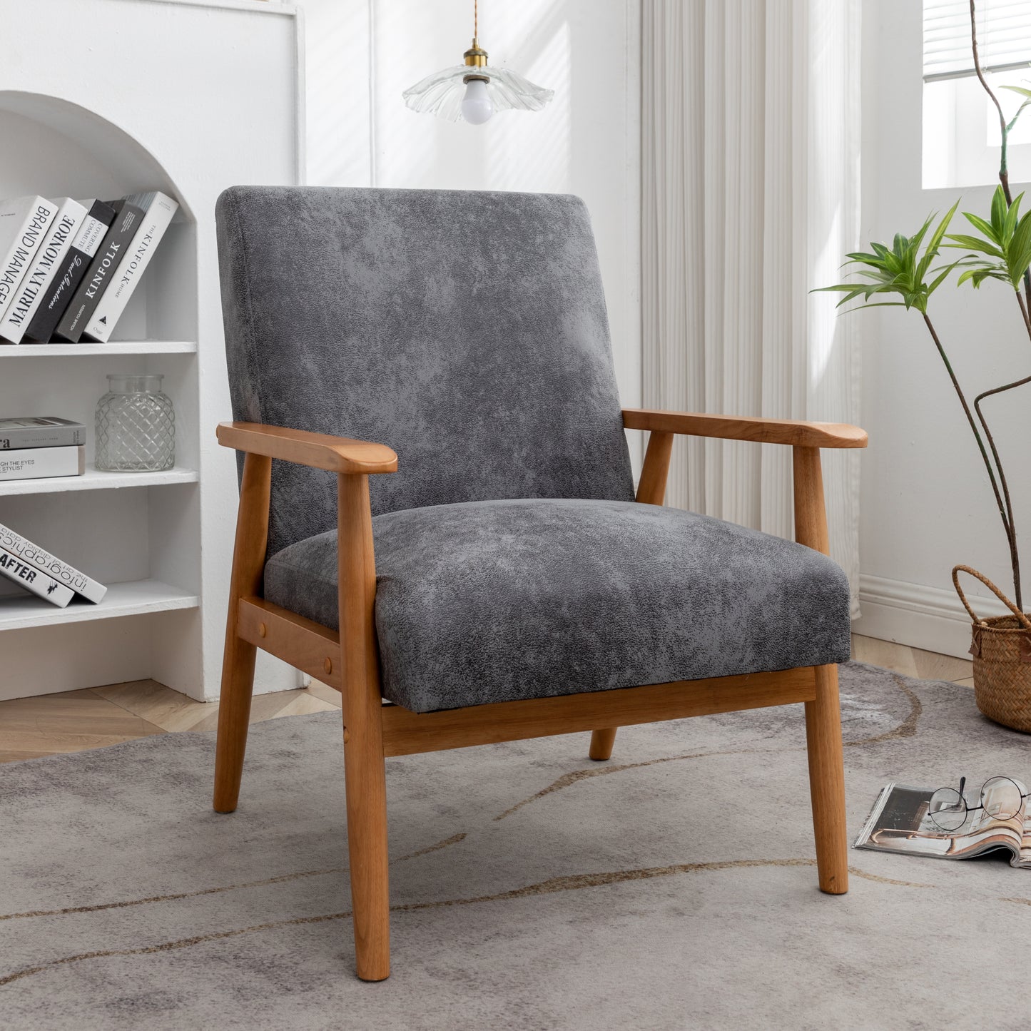 25.38 Wide Classic Mid-Century Modern Arm Chair, Grey