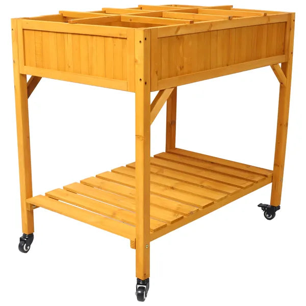 Mobile Raised Garden Bed with Storage Shelf & Locking Wheels