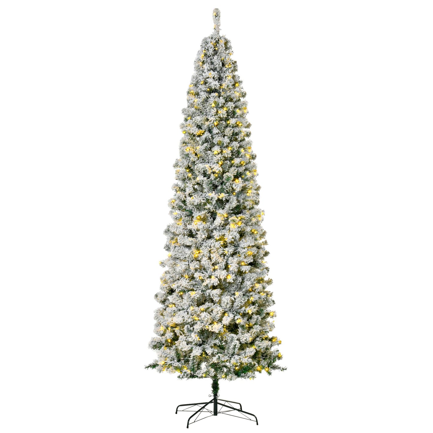9ft Prelit Snow Flocked Pencil Christmas Tree with Warm White LED Lights
