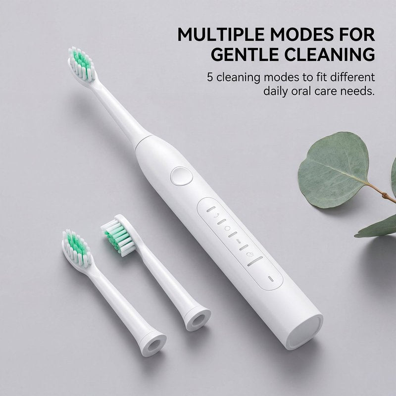 Electric Toothbrush with 2 Replacement Brush Heads - White CH-926