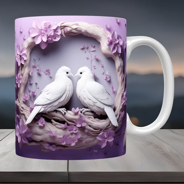 Ceramic Coffee Mug with Bird Design - 301-400ml, Modern Home Drinkware