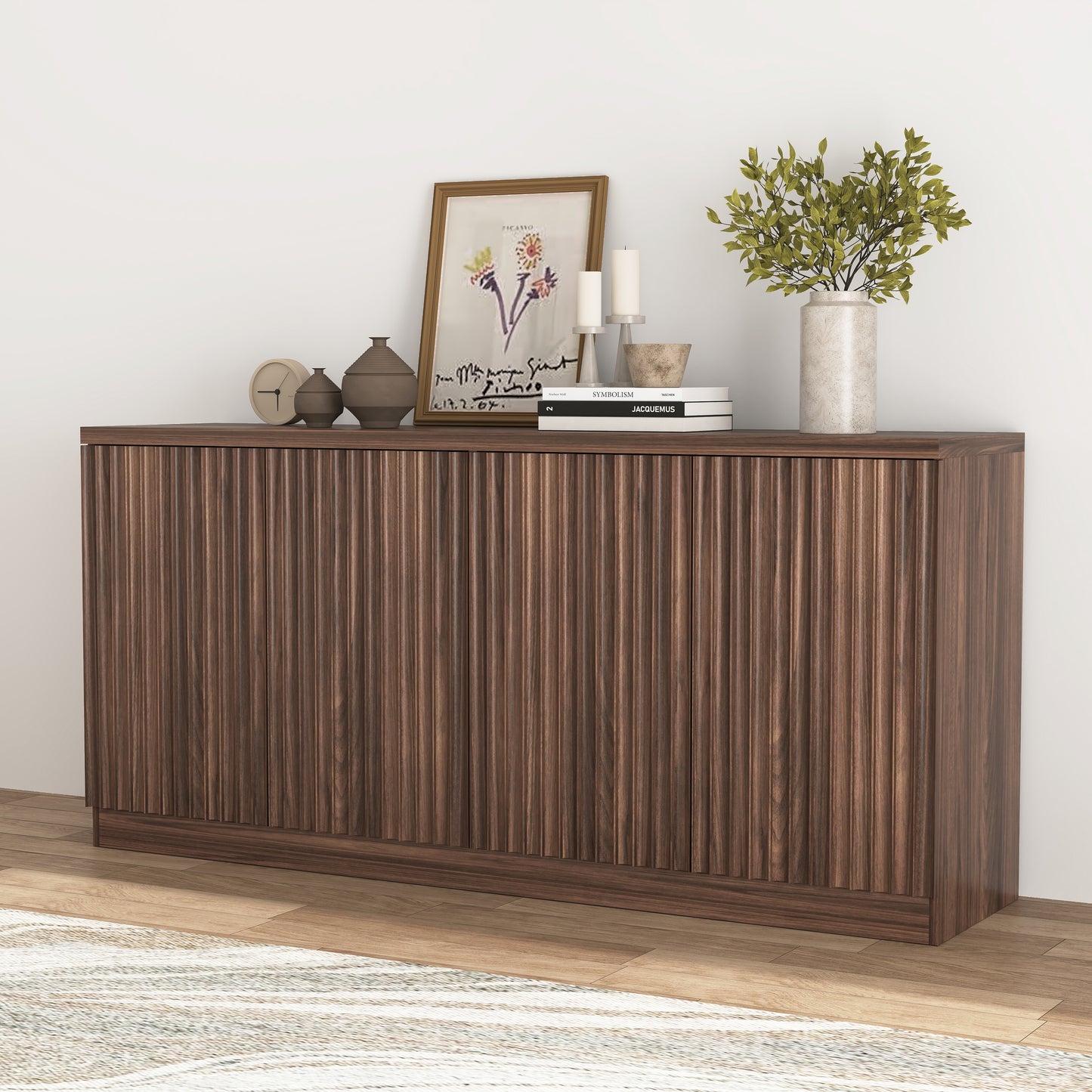 Buffet Cabinet with Storage - 62.6" Wooden Sideboard in Walnut