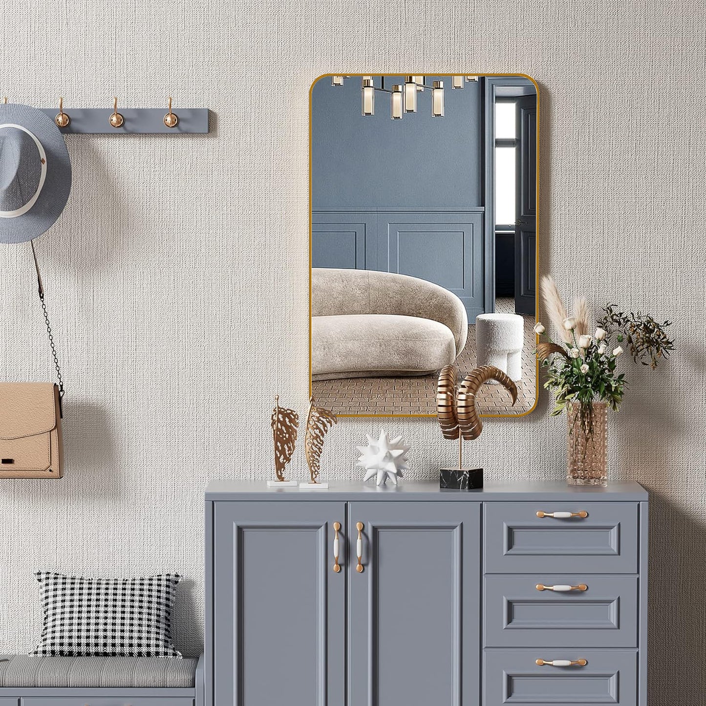 24x36 Inch Gold Metal Framed Rectangular Wall Mirror