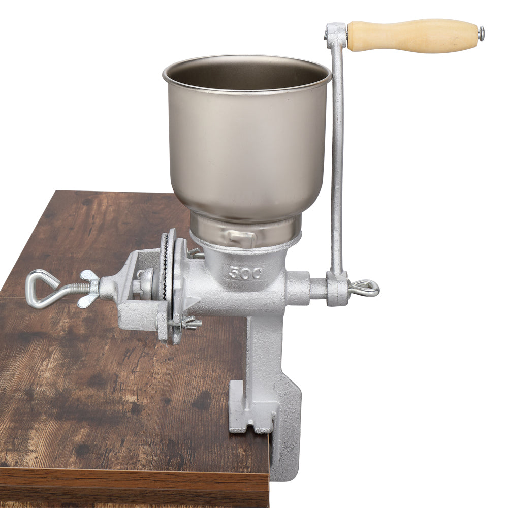 Silver Stainless Steel Hand Grain Grinder for Home Use - Adjustable & Durable