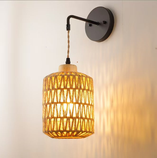 Industrial Style Rattan Wall Sconce with Light Option - Home Decor