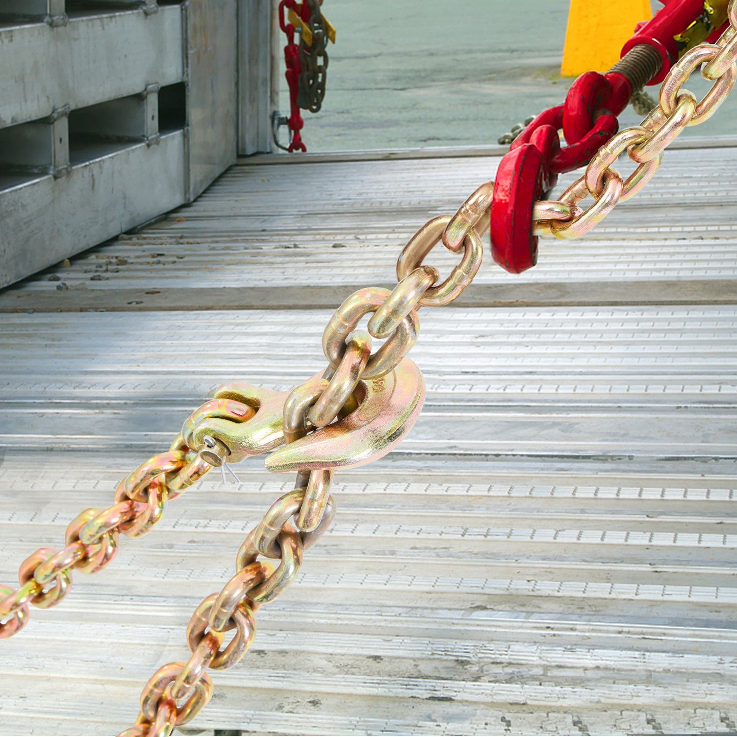 Heavy Duty 7100 Lb Load Capacity G80 Tow Chain with Grab Hooks - Galvanized Steel