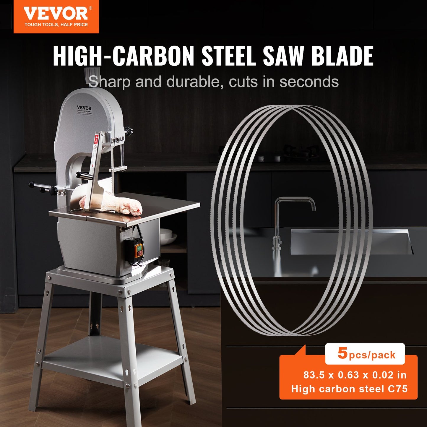 Carbon Steel Band Saw Blade for Meat and Bone Cutting - 83.5"