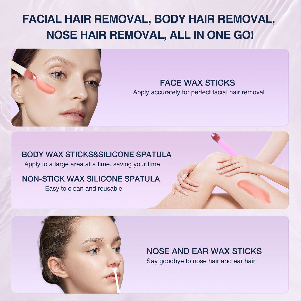 Hot Wax Hair Removal Accessories With Silicone Scraper, Wooden Stick
