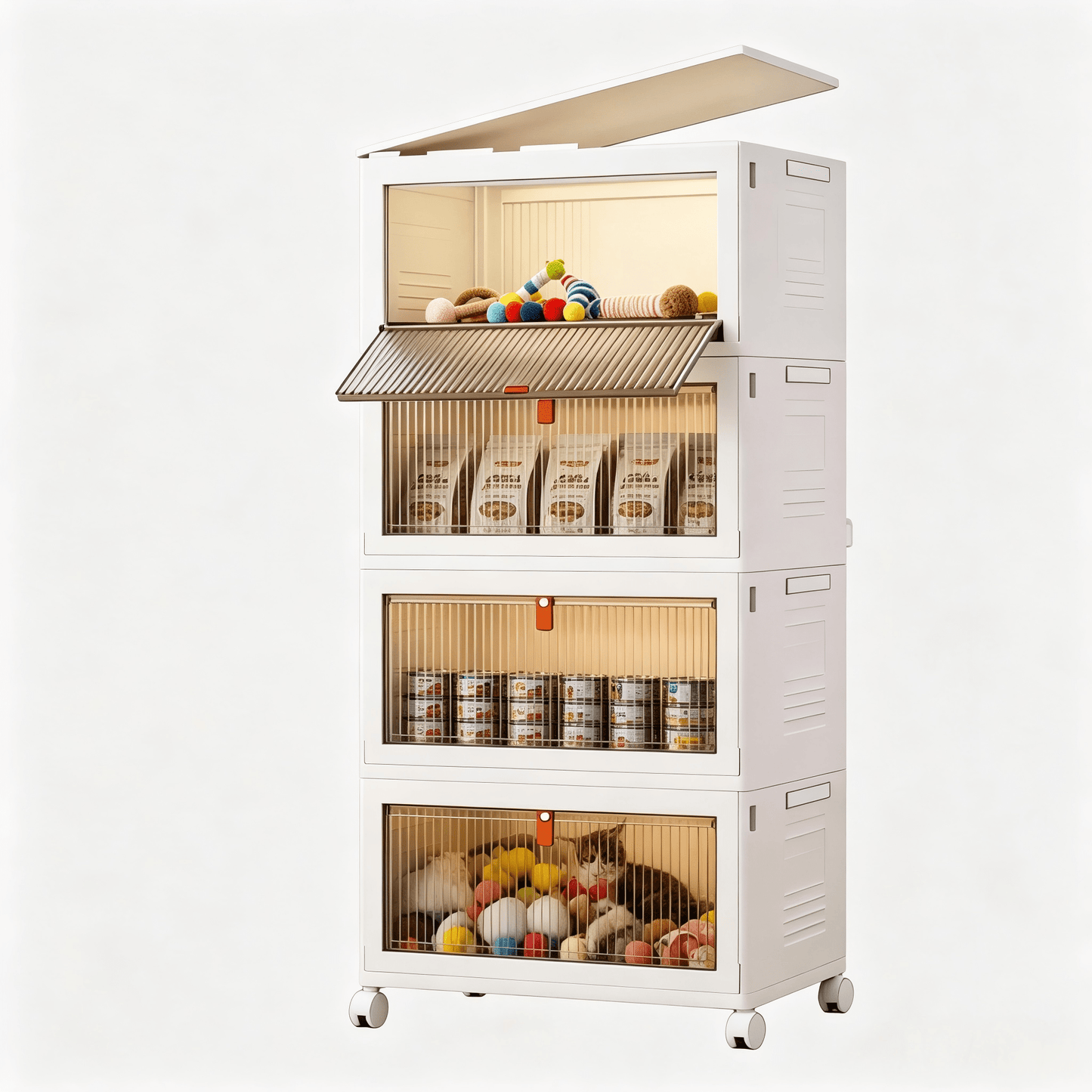 Foldable Stackable Pet Supplies Storage Bin With Wheels, Magnetic