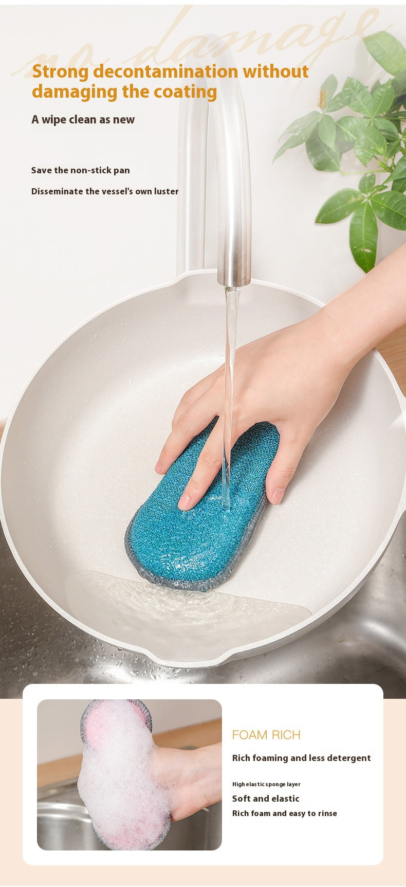 Microfiber Kitchen Dishwashing Sponge Mop - Thick, Absorbent Cleaning Tool