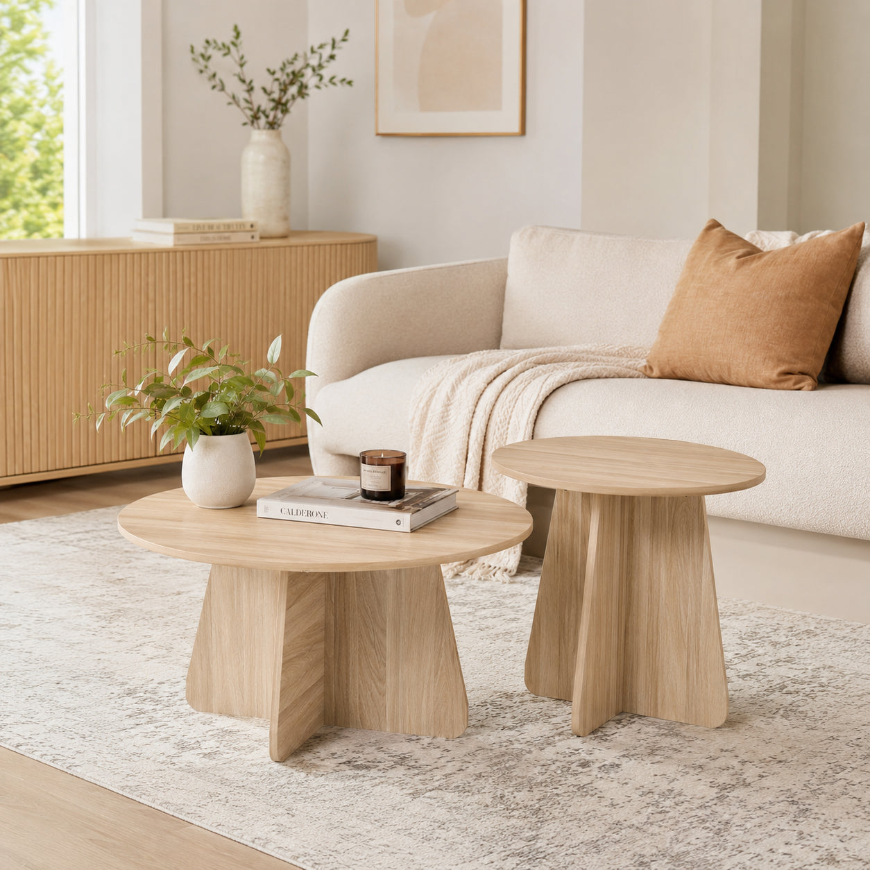 Retro Nesting Coffee Table Set - Walnut & Natural Wood
