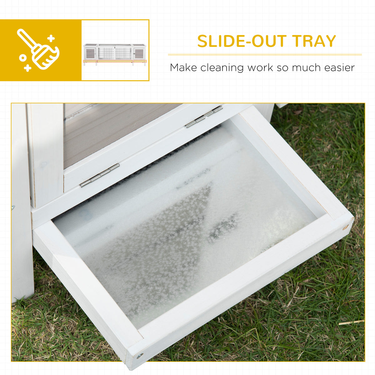 Indoor Rabbit Hutch with Pull-Out Tray and Divided Board - White, 970x560x260mm