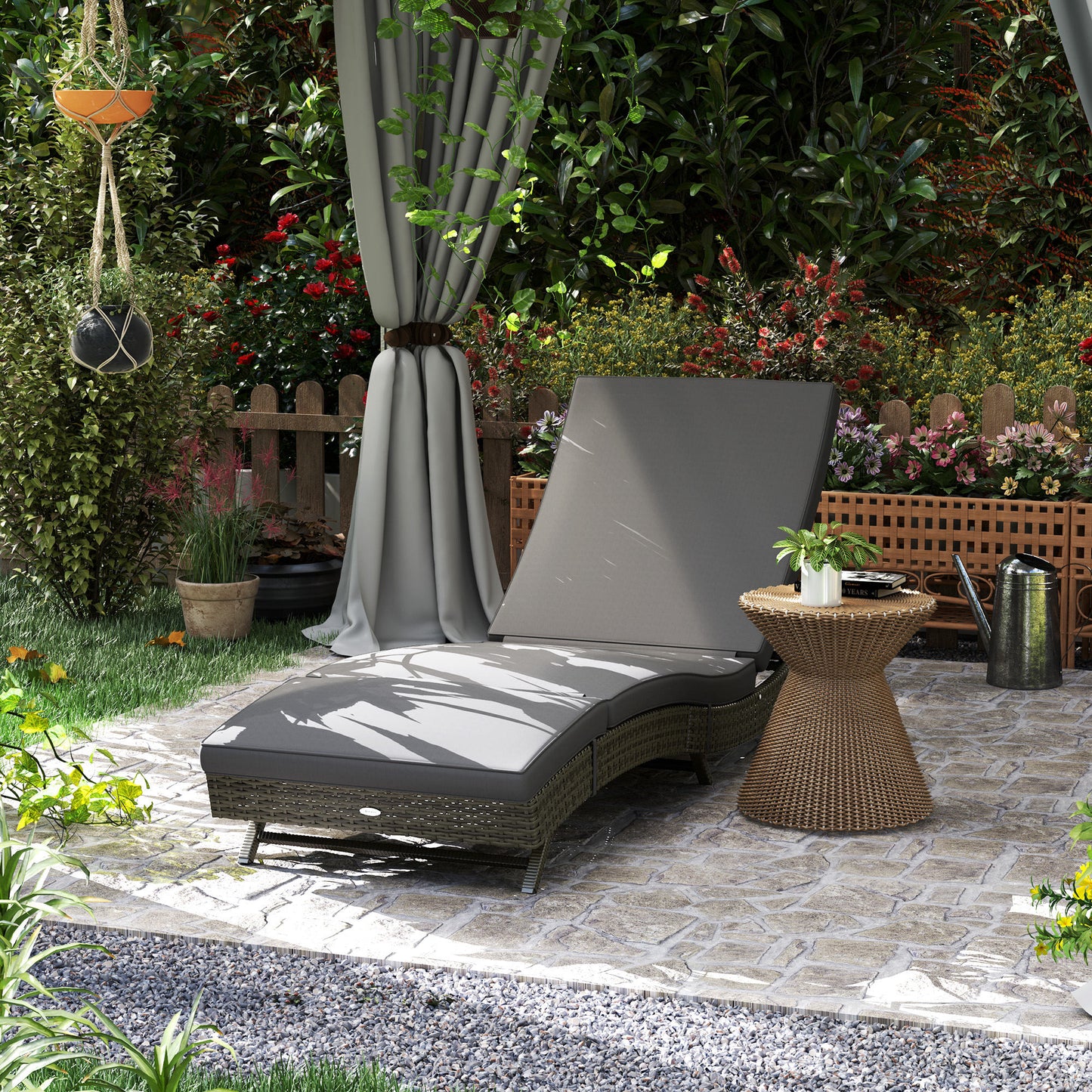 Outdoor Chaise Lounge Chair with Adjustable Backrest - Gray