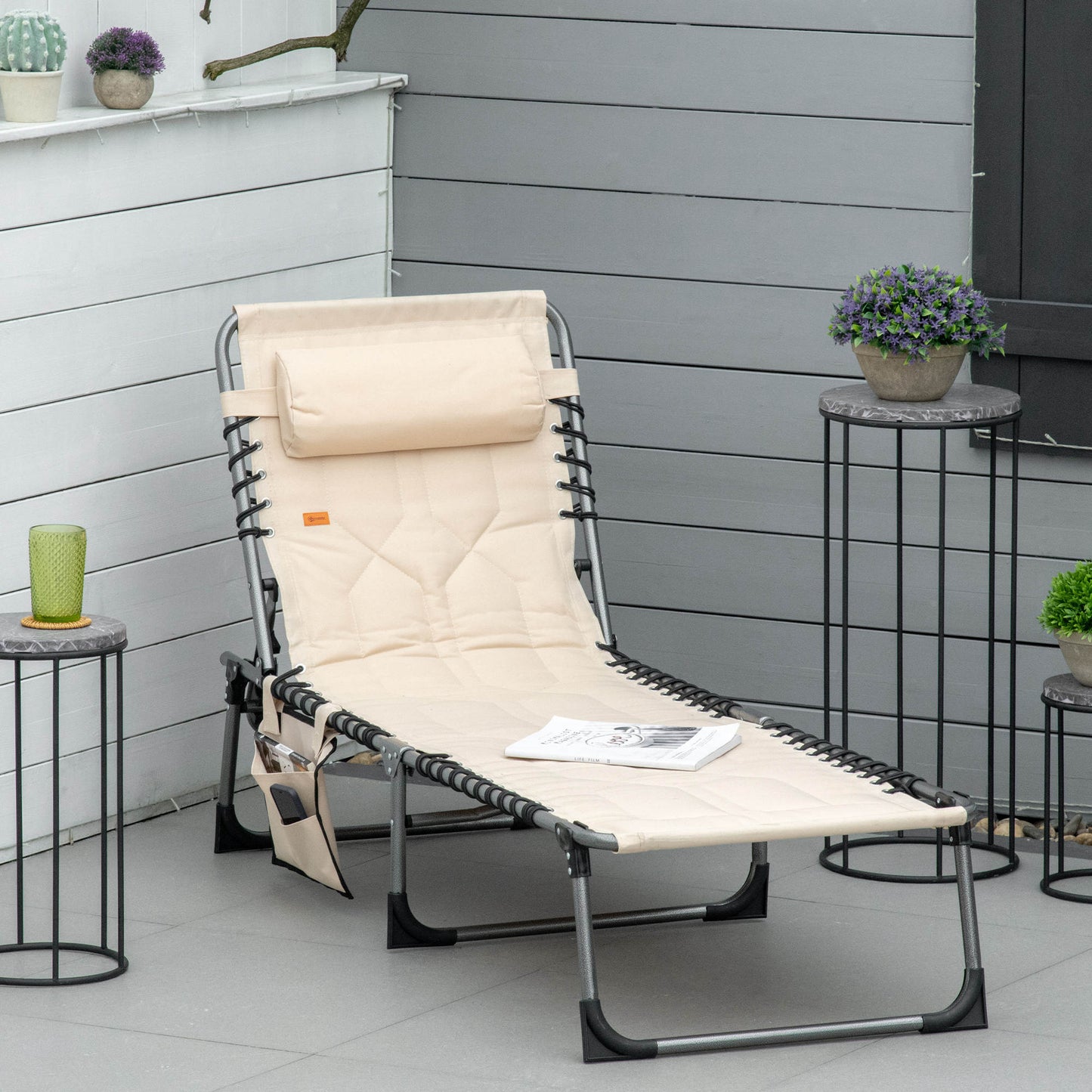 Padded Folding Chaise Lounge Chair - 6-Level Reclining Beach Chair
