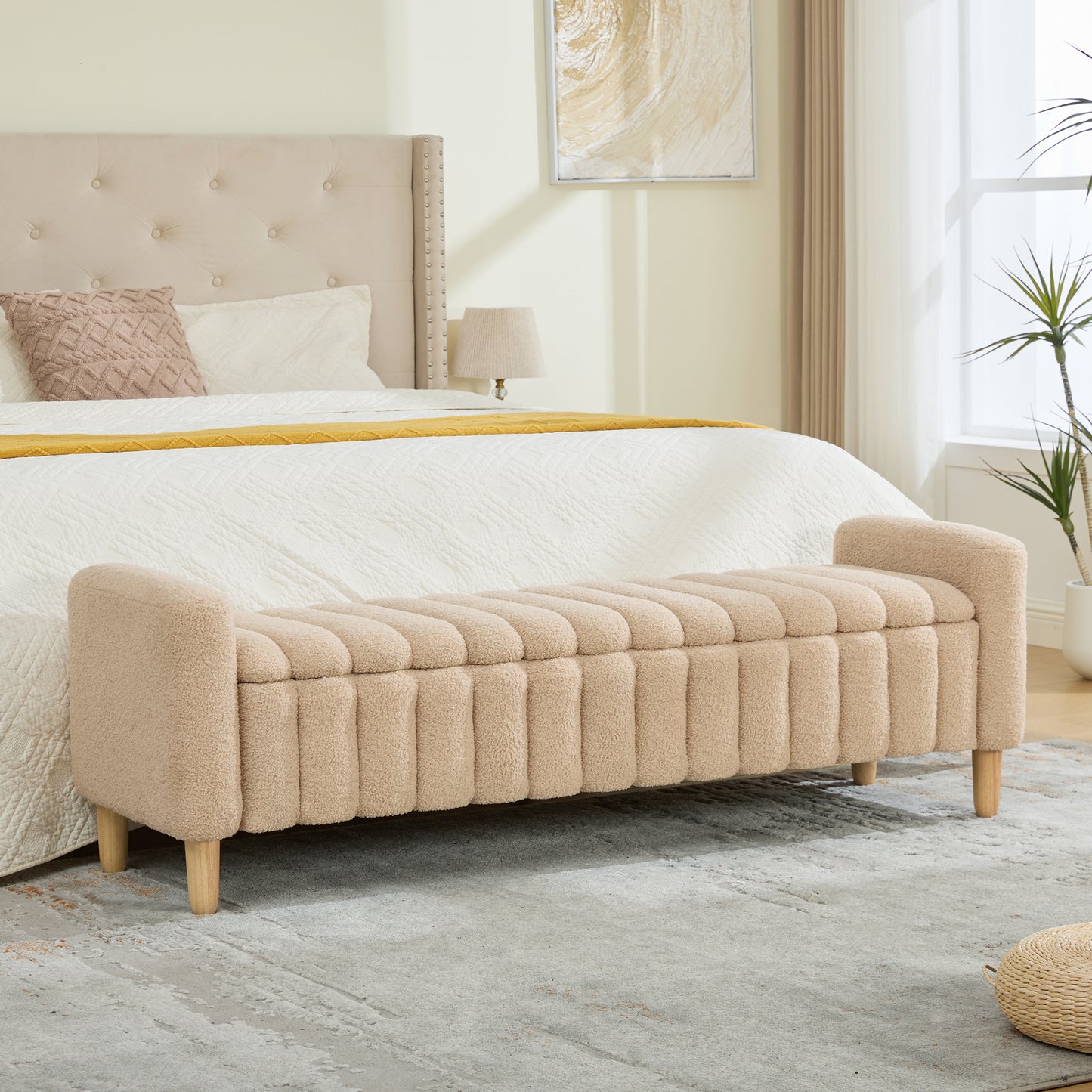 63.4" Modern Upholstered End of Bed Bench - Wheat Storage Seat