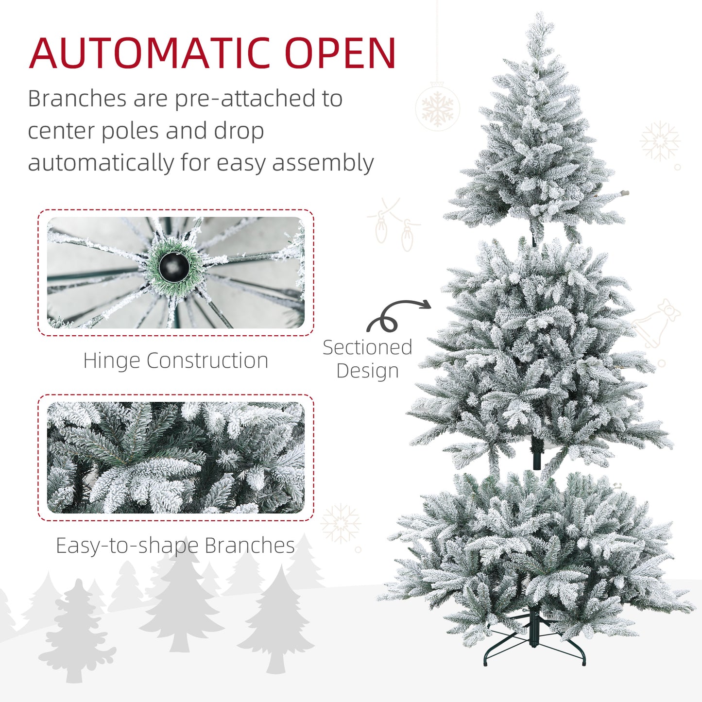 6ft Snow-Flocked Artificial Christmas Tree with Hinged Design