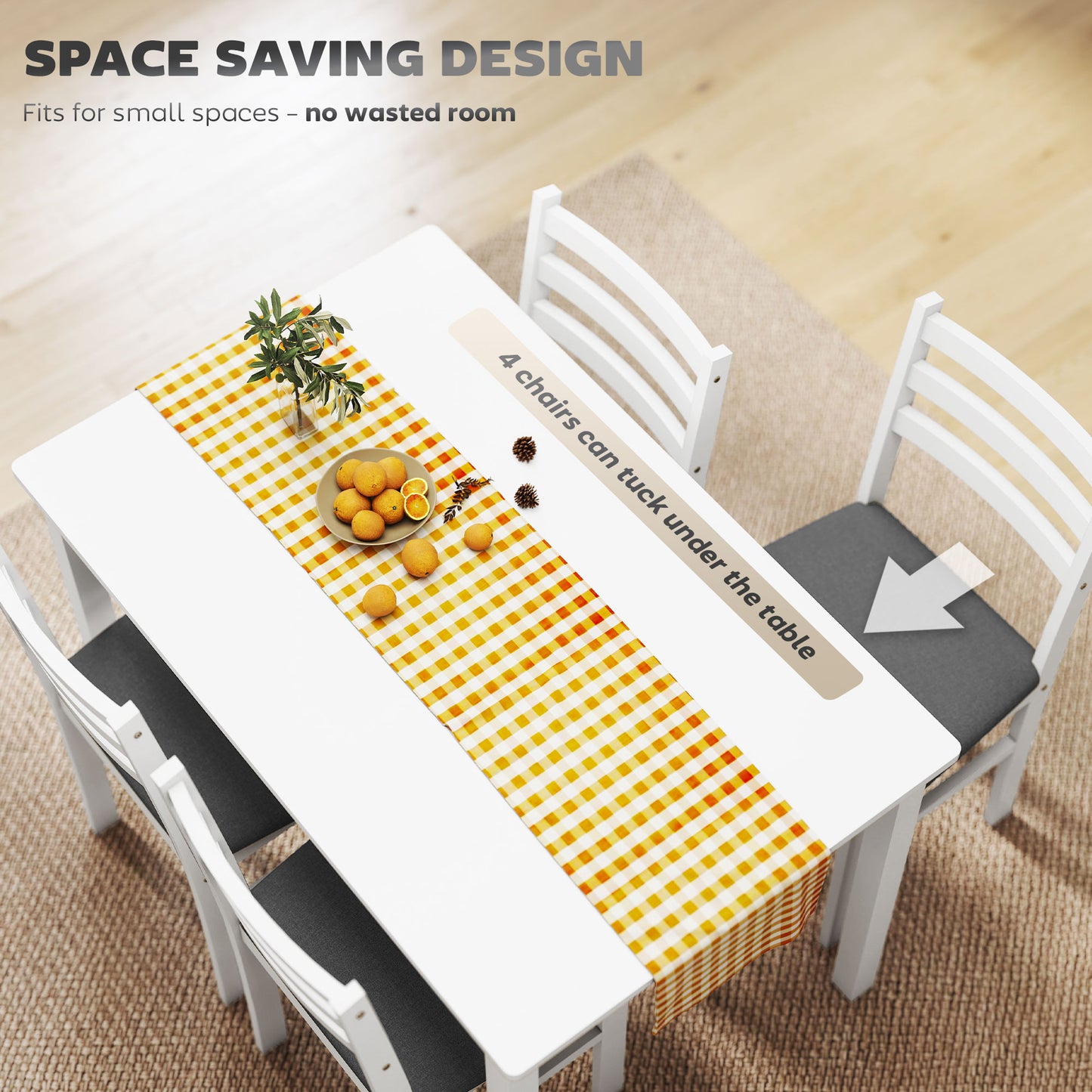 Farmhouse 5-Piece Dining Table Set for 4 with Upholstered Chairs