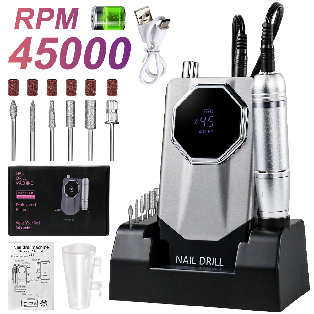 45,000 RPM Professional Cordless Nail Drill - Portable Electric Nail File Set