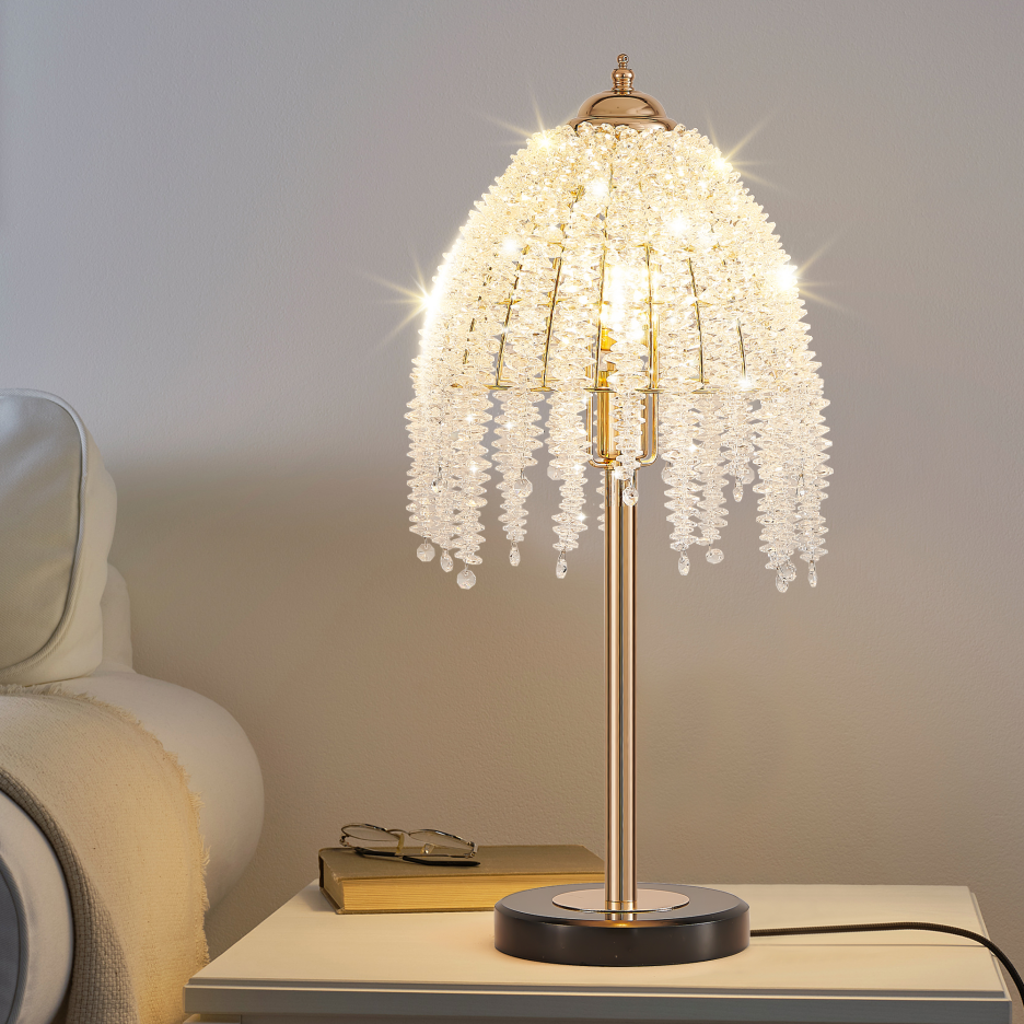 Elegant 19" Crystal Table Lamp - Vintage Waterfall Design, Gold