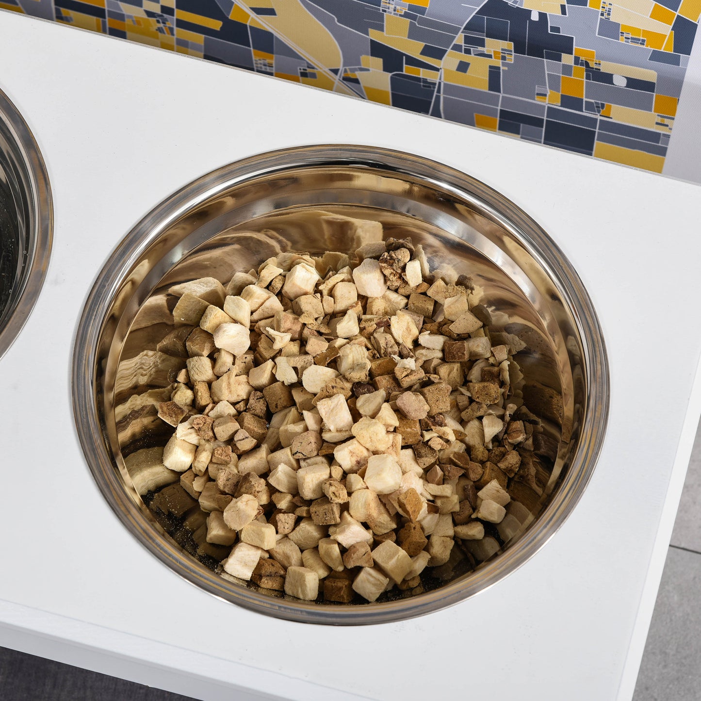 Small Elevated Dog Feeding Station with Stainless Steel Bowls and Wooden Frame
