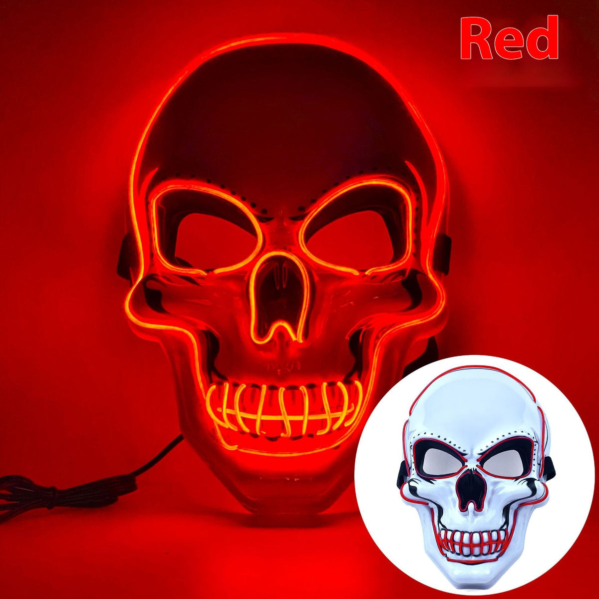 White Skull LED Mask Luminous Party Mask with Battery Operated Lighting