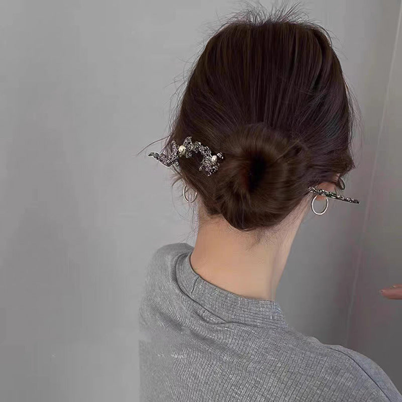 Chinese Moonstone Hair Headband with Electroplated Copper Finish - Hanfu Style