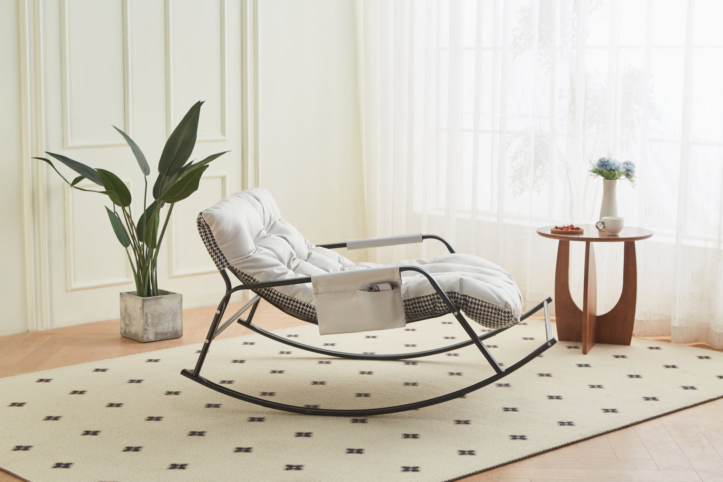 Extra-Wide White Rocking Chair - Upholstered Gliding Recliner