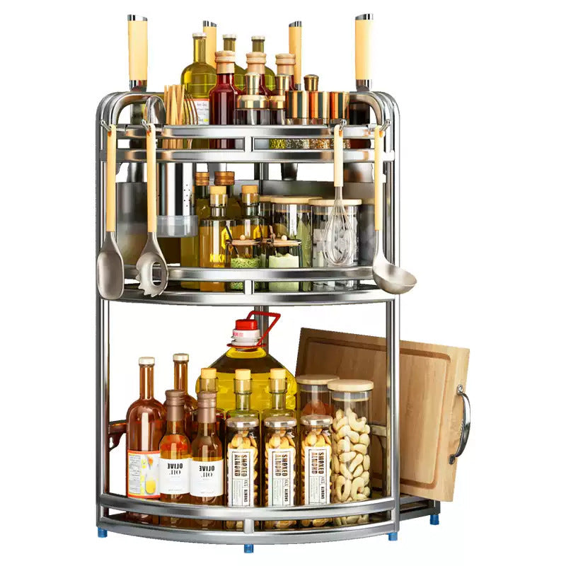 Stainless Steel Kitchen Seasoning Rack with Countertop Storage - Multiple Colors & Styles