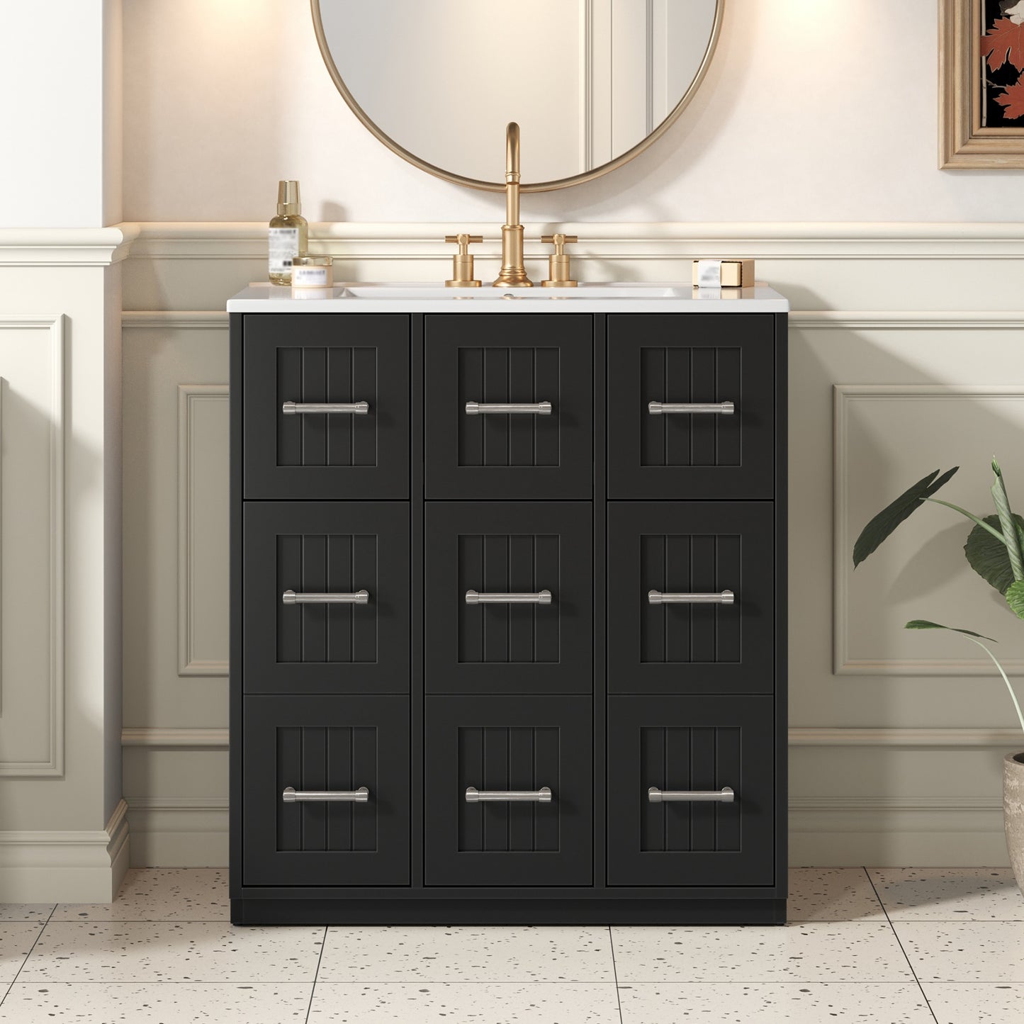 30-Inch Black Bathroom Vanity with Undermount Sink & Drawers