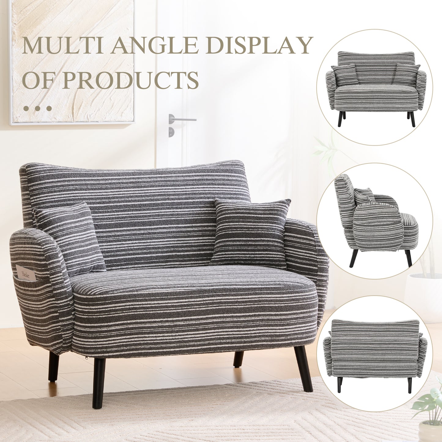 Comfortable Modern Two-Seater Sofa with Storage Pockets - Dark Gray