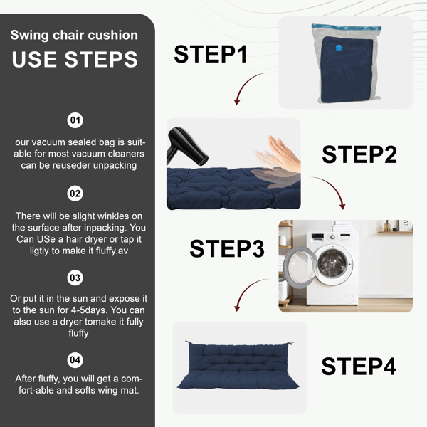 60-Inch Waterproof Outdoor Swing Cushion with Backrest and Ties - Blue
