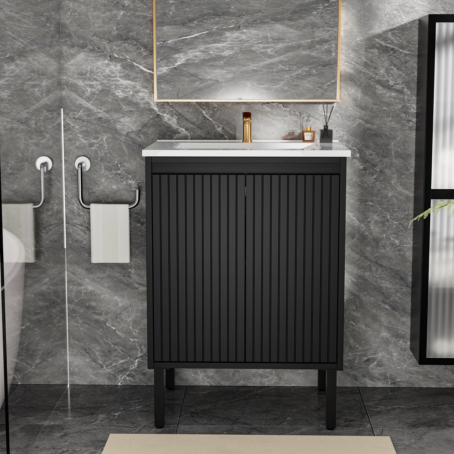 24 Inch Bathroom Vanity Without Sink - Matt Black