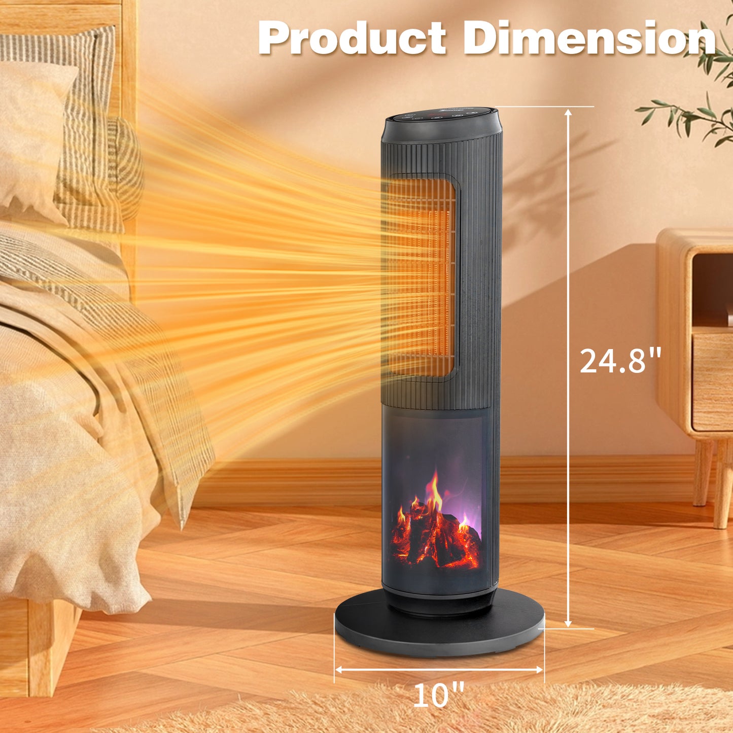 25-Inch Portable Tower Space Heater with Remote & 12H Timer - Black