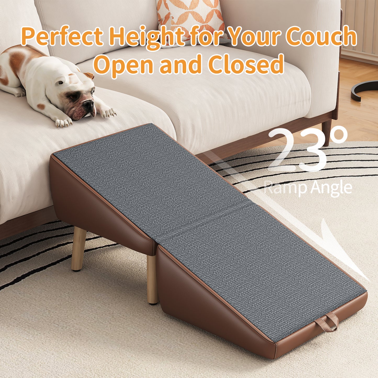 Foldable Dog Stairs for Small Dogs and Cats - Wooden Pet Ramp for Couch & Bed, Brown