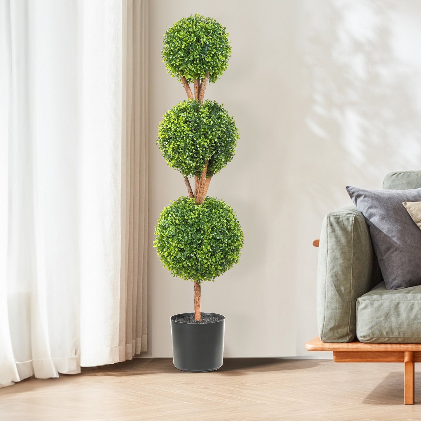 Artificial Topiary Trees Set - 48 Inch Faux Green Ball-Shaped Plants with Planters, Indoor & Outdoor Decor